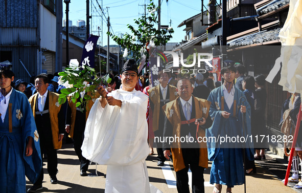 The scene of the ''Ueno Tenjin Festival'' takes place in Ueno Higashimachi, Iga City, Mie Prefecture, Japan, on October 20, 2024. Local peop...