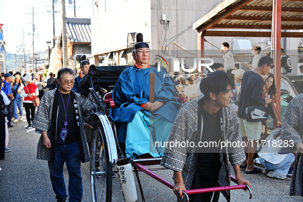 The scene of the ''Ueno Tenjin Festival'' takes place in Ueno Higashimachi, Iga City, Mie Prefecture, Japan, on October 20, 2024. Local peop...