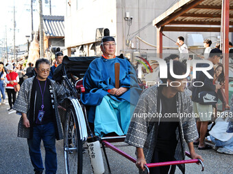 The scene of the ''Ueno Tenjin Festival'' takes place in Ueno Higashimachi, Iga City, Mie Prefecture, Japan, on October 20, 2024. Local peop...