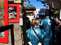 The scene of the ''Ueno Tenjin Festival'' takes place in Ueno Higashimachi, Iga City, Mie Prefecture, Japan, on October 20, 2024. Local peop...