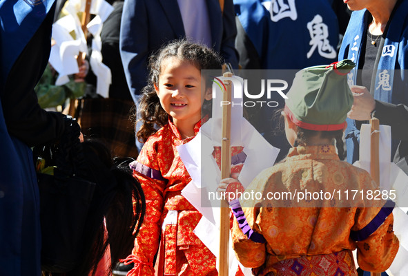 The scene of the ''Ueno Tenjin Festival'' takes place in Ueno Higashimachi, Iga City, Mie Prefecture, Japan, on October 20, 2024. Local peop...