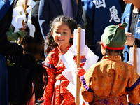 The scene of the ''Ueno Tenjin Festival'' takes place in Ueno Higashimachi, Iga City, Mie Prefecture, Japan, on October 20, 2024. Local peop...