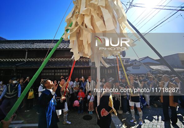 The scene of the ''Ueno Tenjin Festival'' takes place in Ueno Higashimachi, Iga City, Mie Prefecture, Japan, on October 20, 2024. Local peop...