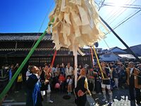 The scene of the ''Ueno Tenjin Festival'' takes place in Ueno Higashimachi, Iga City, Mie Prefecture, Japan, on October 20, 2024. Local peop...