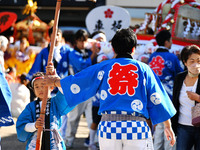 The scene of the ''Ueno Tenjin Festival'' takes place in Ueno Higashimachi, Iga City, Mie Prefecture, Japan, on October 20, 2024. Local peop...