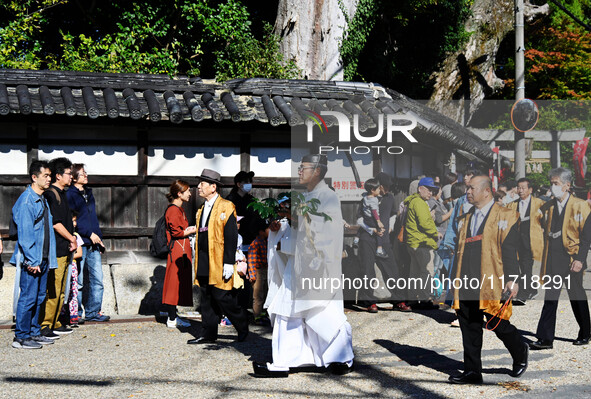 The scene of the ''Ueno Tenjin Festival'' takes place in Ueno Higashimachi, Iga City, Mie Prefecture, Japan, on October 20, 2024. Local peop...