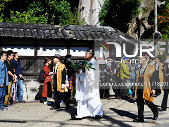 The scene of the ''Ueno Tenjin Festival'' takes place in Ueno Higashimachi, Iga City, Mie Prefecture, Japan, on October 20, 2024. Local peop...