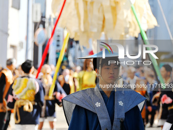 The scene of the ''Ueno Tenjin Festival'' takes place in Ueno Higashimachi, Iga City, Mie Prefecture, Japan, on October 20, 2024. Local peop...