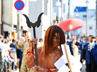 The scene of the ''Ueno Tenjin Festival'' takes place in Ueno Higashimachi, Iga City, Mie Prefecture, Japan, on October 20, 2024. Local peop...