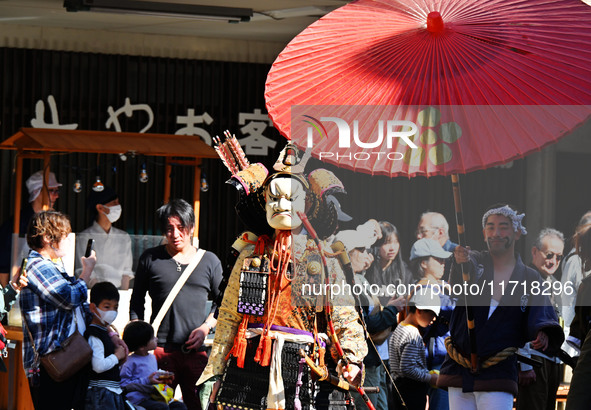 The scene of the ''Ueno Tenjin Festival'' takes place in Ueno Higashimachi, Iga City, Mie Prefecture, Japan, on October 20, 2024. Local peop...