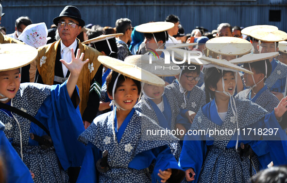 The scene of the ''Ueno Tenjin Festival'' takes place in Ueno Higashimachi, Iga City, Mie Prefecture, Japan, on October 20, 2024. Local peop...