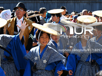 The scene of the ''Ueno Tenjin Festival'' takes place in Ueno Higashimachi, Iga City, Mie Prefecture, Japan, on October 20, 2024. Local peop...