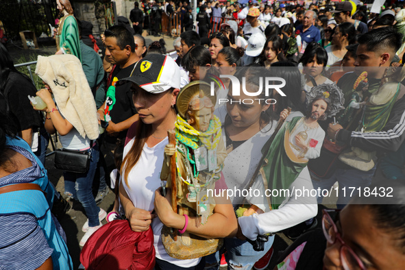 Devotees of Saint St. Jude Thaddeus attend the Church of San Hipolito to bless the images and give thanks for the favors granted in Mexico C...