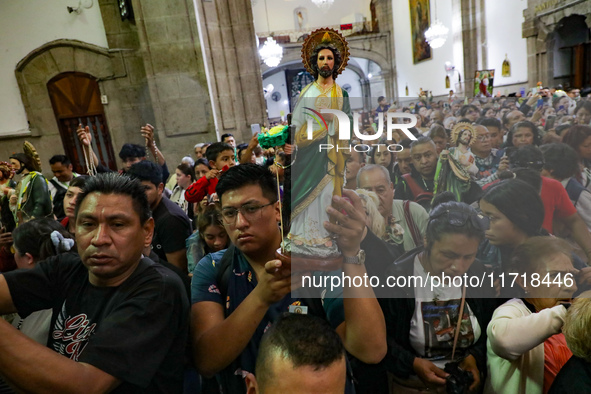 Devotees of Saint St. Jude Thaddeus attend the Church of San Hipolito to bless the images and give thanks for the favors granted in Mexico C...