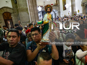 Devotees of Saint St. Jude Thaddeus attend the Church of San Hipolito to bless the images and give thanks for the favors granted in Mexico C...