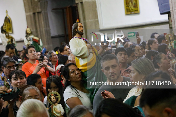 Devotees of Saint St. Jude Thaddeus attend the Church of San Hipolito to bless the images and give thanks for the favors granted in Mexico C...