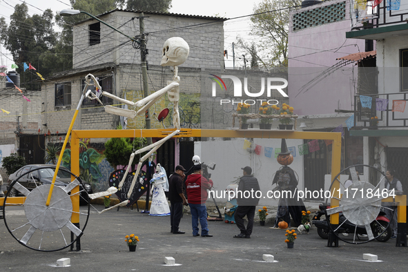 Residents of Santa Cecilia Tlahuac in Mexico City decorate public roads and houses on the eve of the Day of the Dead in Mexico City, on Octo...