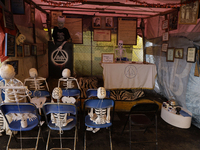 Residents of Santa Cecilia Tlahuac in Mexico City decorate public roads and houses on the eve of the Day of the Dead in Mexico City, on Octo...