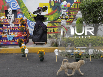 Residents of Santa Cecilia Tlahuac in Mexico City decorate public roads and houses on the eve of the Day of the Dead in Mexico City, on Octo...