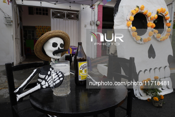 Residents of Santa Cecilia Tlahuac in Mexico City decorate public roads and houses on the eve of the Day of the Dead in Mexico City, on Octo...