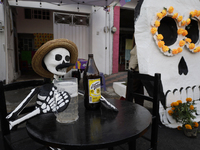 Residents of Santa Cecilia Tlahuac in Mexico City decorate public roads and houses on the eve of the Day of the Dead in Mexico City, on Octo...