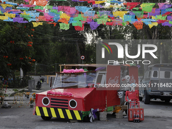 Residents of Santa Cecilia Tlahuac in Mexico City decorate public roads and houses on the eve of the Day of the Dead in Mexico City, on Octo...