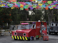 Residents of Santa Cecilia Tlahuac in Mexico City decorate public roads and houses on the eve of the Day of the Dead in Mexico City, on Octo...