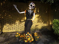 Residents of Santa Cecilia Tlahuac in Mexico City decorate public roads and houses on the eve of the Day of the Dead in Mexico City, on Octo...