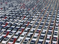 A large number of Chinese-made vehicles gather at Yantai Port waiting to be loaded for export in Yantai, Shandong province, China, on Octobe...