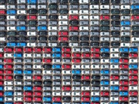 A large number of Chinese-made vehicles gather at Yantai Port waiting to be loaded for export in Yantai, Shandong province, China, on Octobe...