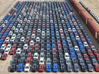 A large number of Chinese-made vehicles gather at Yantai Port waiting to be loaded for export in Yantai, Shandong province, China, on Octobe...