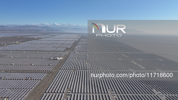 An aerial photo shows the Shichengzi Photovoltaic Industrial Park in Hami, Xinjiang province, China, on October 26, 2024. With a planned tot...