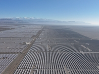 An aerial photo shows the Shichengzi Photovoltaic Industrial Park in Hami, Xinjiang province, China, on October 26, 2024. With a planned tot...