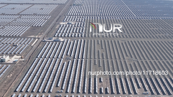 An aerial photo shows the Shichengzi Photovoltaic Industrial Park in Hami, Xinjiang province, China, on October 26, 2024. With a planned tot...