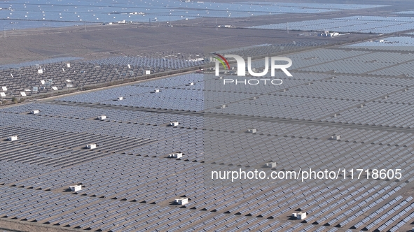 An aerial photo shows the Shichengzi Photovoltaic Industrial Park in Hami, Xinjiang province, China, on October 26, 2024. With a planned tot...