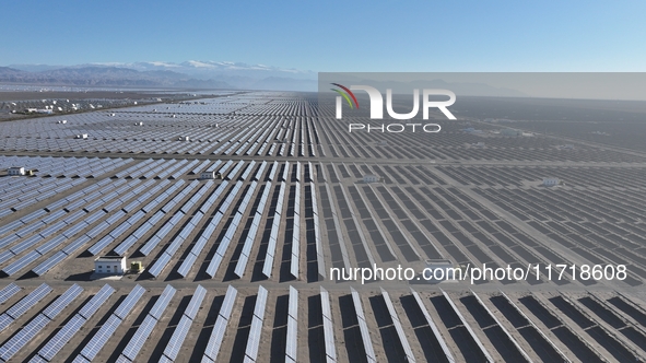 An aerial photo shows the Shichengzi Photovoltaic Industrial Park in Hami, Xinjiang province, China, on October 26, 2024. With a planned tot...