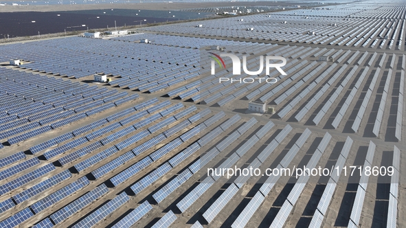 An aerial photo shows the Shichengzi Photovoltaic Industrial Park in Hami, Xinjiang province, China, on October 26, 2024. With a planned tot...