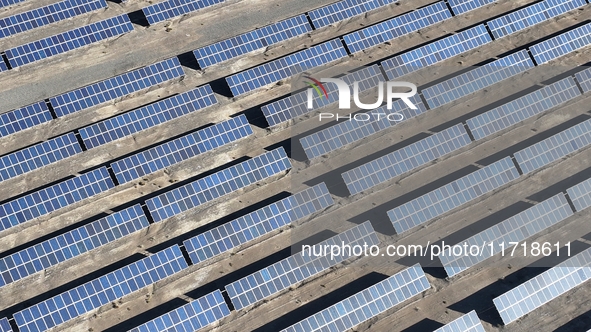 An aerial photo shows the Shichengzi Photovoltaic Industrial Park in Hami, Xinjiang province, China, on October 26, 2024. With a planned tot...