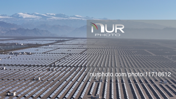 An aerial photo shows the Shichengzi Photovoltaic Industrial Park in Hami, Xinjiang province, China, on October 26, 2024. With a planned tot...