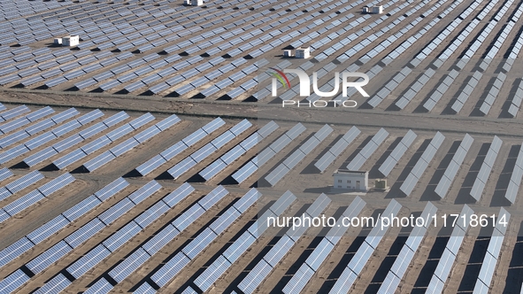 An aerial photo shows the Shichengzi Photovoltaic Industrial Park in Hami, Xinjiang province, China, on October 26, 2024. With a planned tot...