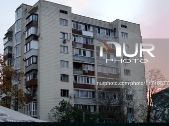 An apartment block in the Solomianskyi district is damaged by a Russian drone attack in Kyiv, Ukraine, on October 29, 2024. Six people are i...