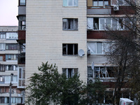 An apartment block in the Solomianskyi district is damaged by a Russian drone attack in Kyiv, Ukraine, on October 29, 2024. Six people are i...