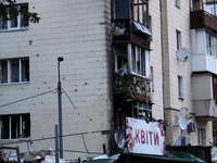 An apartment block in the Solomianskyi district is damaged by a Russian drone attack in Kyiv, Ukraine, on October 29, 2024. Six people are i...