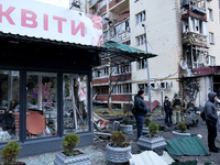 A flower shop in the Solomianskyi district is damaged by a Russian drone attack in Kyiv, Ukraine, on October 29, 2024. Six people are injure...