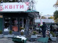 A flower shop in the Solomianskyi district is damaged by a Russian drone attack in Kyiv, Ukraine, on October 29, 2024. Six people are injure...