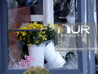 A flower shop in the Solomianskyi district is damaged by a Russian drone attack in Kyiv, Ukraine, on October 29, 2024. Six people are injure...