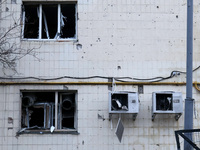 An apartment block in the Solomianskyi district is damaged by a Russian drone attack in Kyiv, Ukraine, on October 29, 2024. Six people are i...