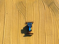 Workers operate machines to harvest rice at Baima Lake farm in Huai'an, China, on October 29, 2024. (