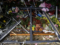 The damage to a flower shop after a Russian drone strike in Kyiv, Ukraine, on October 29, 2024 (