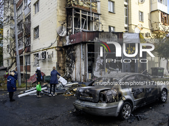 Cars burn down after a Russian drone strike in Kyiv, Ukraine, on October 29, 2024 (